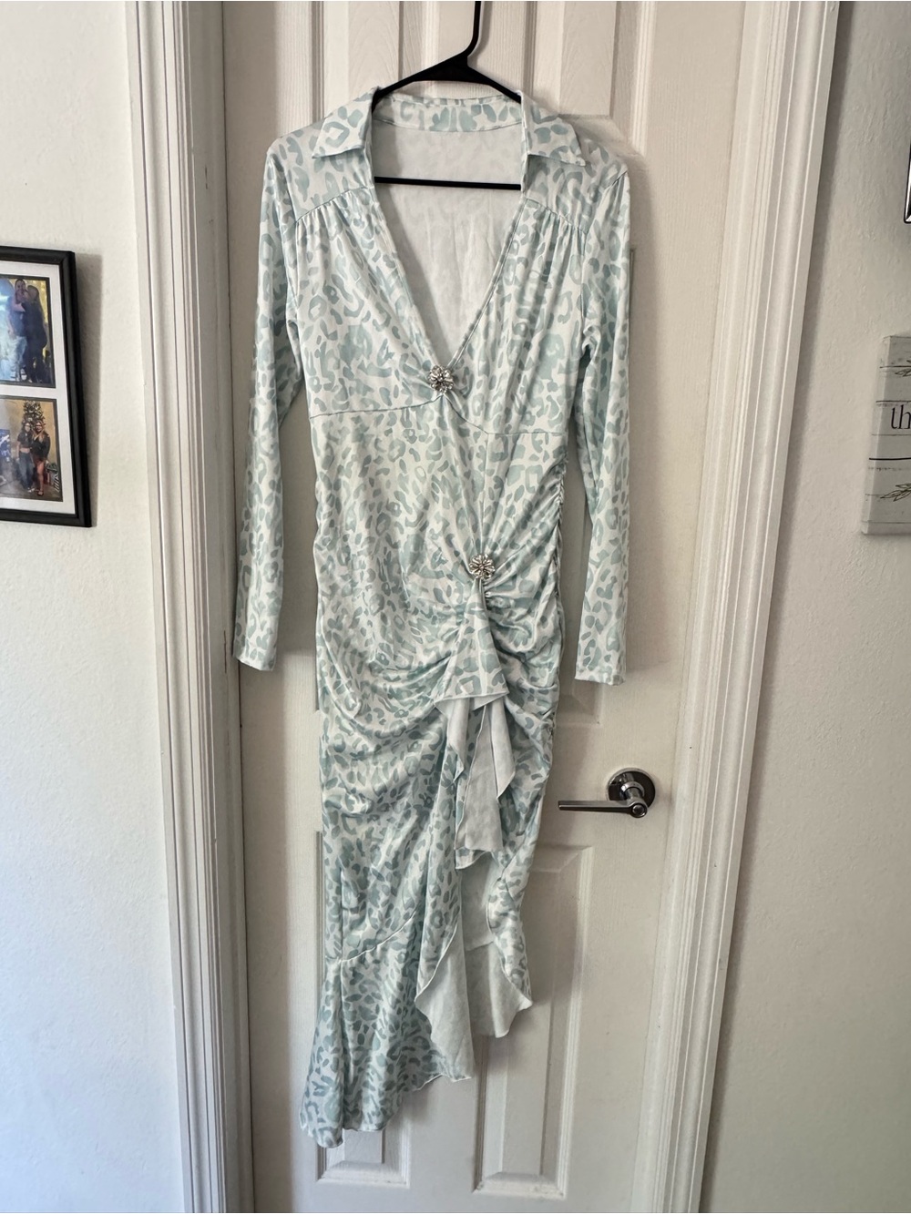 Women's Mint Animal-Print Ruched Wrap Dress